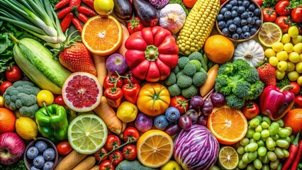 Colorful Clip Art Collection of Fresh Fruits and Vegetables for Creative Projects and Design Use