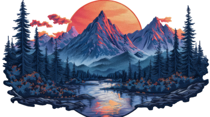 A detailed embroidered patch featuring a mountain design, cut out and isolated on PNG format. Ideal for, bags, or outdoor gear, this patch highlights adventure, nature, and the great outdoors.
