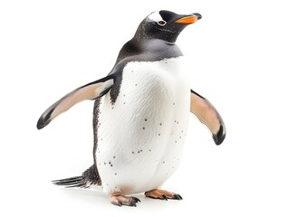 Naklejka premium Overweight Penguin Standing with Slightly Outstretched Wings on White Background