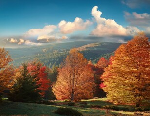 Majestic Autumn Landscape with Trees and Beautiful Clouds