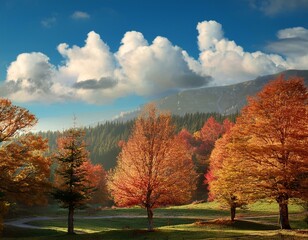 Scenic Autumn Landscape: Trees and Stunning Cloudy Sky