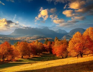 Beautiful Landscape with Trees and Majestic Autumn Clouds