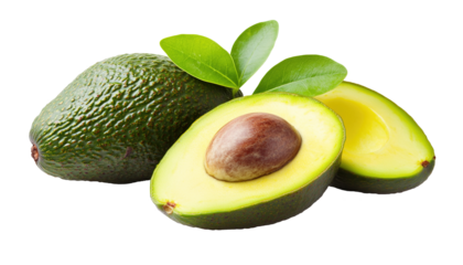 Fresh avocados isolated on transparent background.