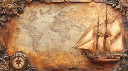 Fototapeta premium Historical Sea Voyage Elements - AI Generated