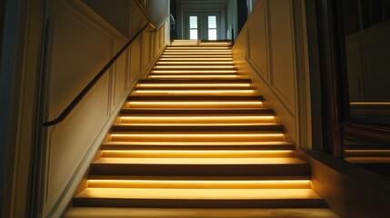 Illuminated Staircase in Large House - AI Generated