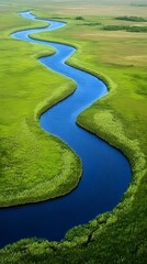 Colorful Flower Field with Road and River Running Through It, Minimalist Nature Landscape, Abstract Image, Texture, Pattern Background, Wallpaper, Cover and Screen for Smartphone, PC, Laptop, 9:16 and