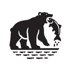 Bear Fishing Silhouette Vector Art