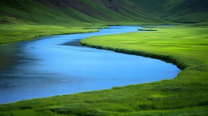 Colorful Flower Field with Road and River Running Through It, Minimalist Nature Landscape, Abstract Image, Texture, Pattern Background, Wallpaper, Cover and Screen for Smartphone, PC, Laptop, 9:16 and