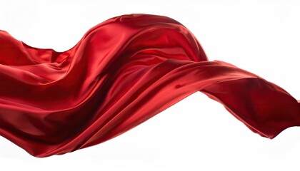 red silk on white background, flying red silk fabric. Waving satin cloth isolated on transparent background