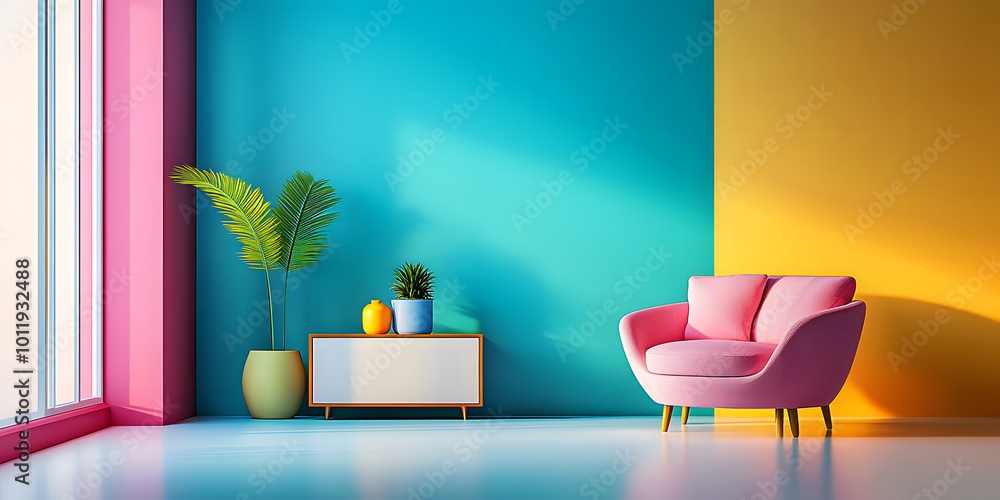 Poster minimalist composition with a vibrant pop of color, showcasing a modern and sophisticated design aes