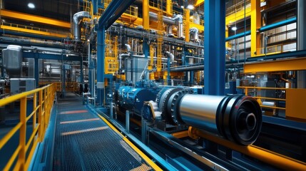 Fototapeta premium Industrial machinery designed to minimize energy use while maximizing productivity in a factory setting.