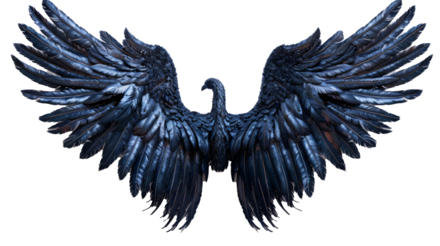 A striking pair of black wings cut out on PNG format, ideal for fantasy-themed projects, costume design, or adding a dramatic flair to creative visuals.