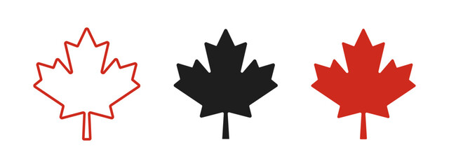 Maple leaf icon. Canada flag sign. Red maple leaves vector illustration. National Canadian emblem. Autumn fall symbol. Maple silhouette.