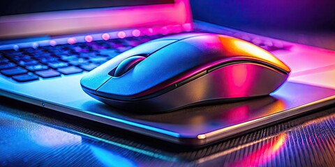 Close-up of a computer mouse and cursor on a laptop screen, symbolizing digital navigation and control