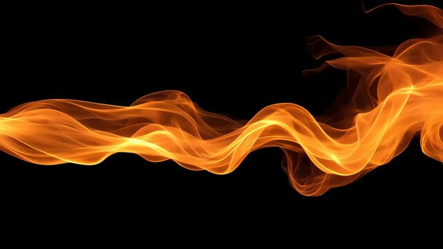 Flowing orange flame on black background, dynamic energy concept
