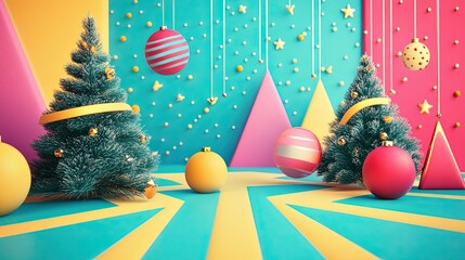 Bright 90s Christmas Background.