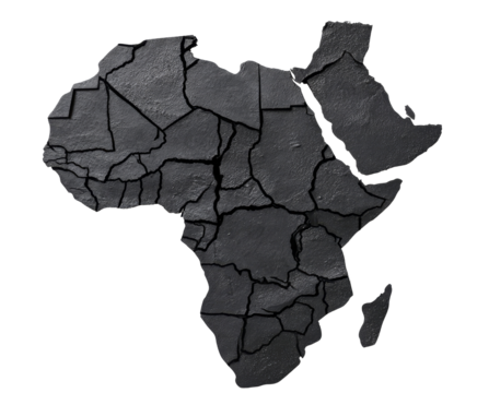 Relief map of Africa in black color. Transparent background