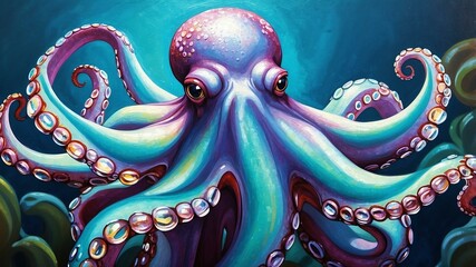 Fototapeta premium octopus illustration high-quality image and dreamy acrylics style background