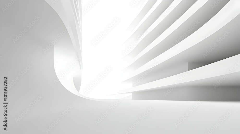 Wall mural abstract 3d white architecture with curved walls and horizontal lines