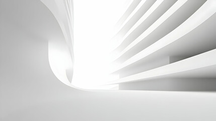 Abstract 3D White Architecture with Curved Walls and Horizontal Lines