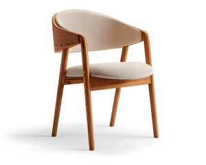 Sleek Scandinavian Style Dining Chair with Curved Wooden Backrest and Cushioned Seat