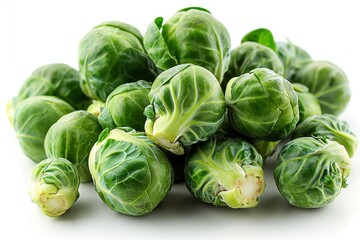 Fototapeta premium Vibrant fresh brussels sprouts isolated against a clean white background for culinary inspiration