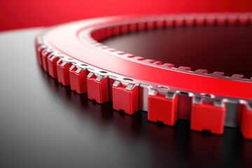 Fototapeta premium Metal gear with vibrant red accents against a dark background, showcasing precision engineering in a modern design.