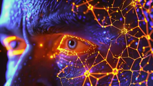 A close-up of the man&rsquo;s skin AI-controlled nanobots  performing micro-treatments. texture real-time, nanobots glowing and flowing skin in precise, patterns, 4k background Animation Video