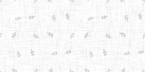 Seamless french taupe floral farmhouse linen printed fabric background. Light mottled grey cottage pattern. Shabby chic woven 2 tone cloth effect. Textile rustic organic ecru neutral all over print.