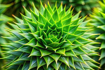 Fototapeta premium Close-Up of a Spiky Green Plant with Sharp Leaves and Intricate Texture in Natural Light