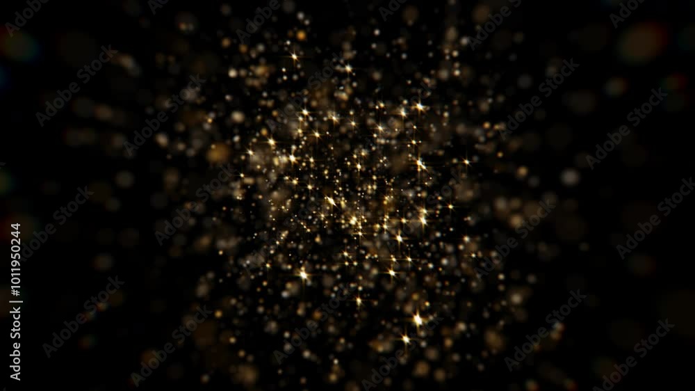 Poster 4k explosion of golden bokeh lights. holiday motion background. glowing particle abstract. 2160p 60f