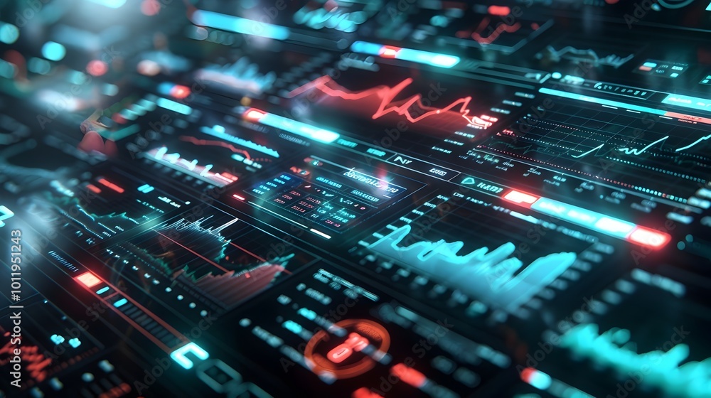 Aufkleber holographic financial interface with real time market dashboard and predictive analytics