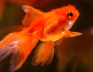 macro shot of a goldfish swimming against a red background