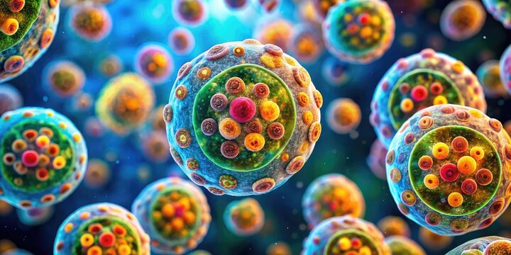 Close-up of microscopic view of Entamoeba histolytica, the parasite causing amebiasis infection