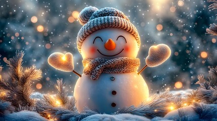 Obraz premium happy snowman in winter secenery