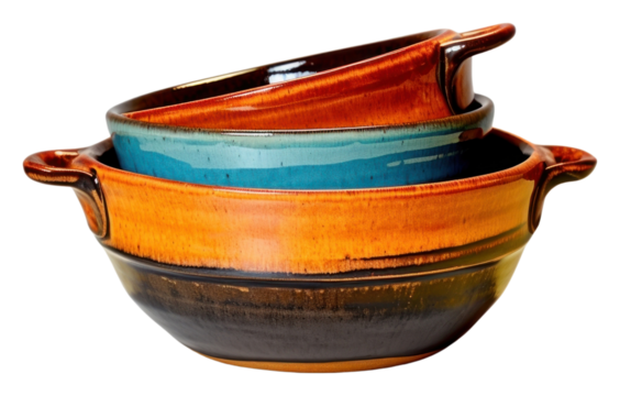 PNG Pottery two tone colored dish pottery cookware bowl.