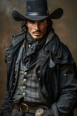 Rugged cowboy in detailed, stylish western attire