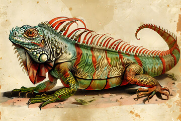 Obraz premium Colorful vintage style illustration of a vibrant iguana
