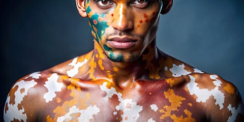 Close-up of skin with vitiligo showing unique patterns and pigmentation differences on a human body