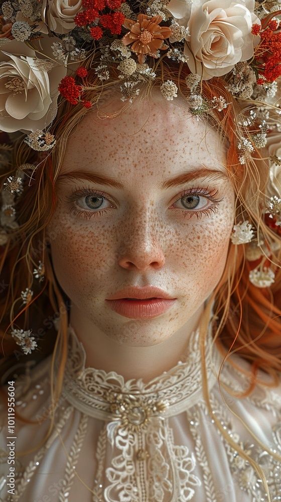 Poster Portrait of a Woman with Red Hair and a Floral Crown