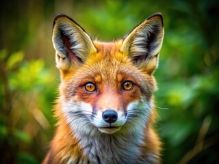 Fototapeta premium Close-Up Portrait of a Fox with Striking Features and Beautiful Fur in Natural Outdoor Setting