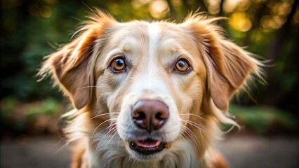 Close-Up Portrait of a Dog's Face Capturing Expressions of Joy and Curiosity in Natural Light