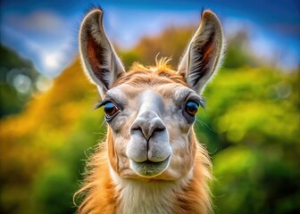 Obraz premium Close-Up Portrait of a Llama with Soft Fur and Expressive Eyes Against a Natural Background