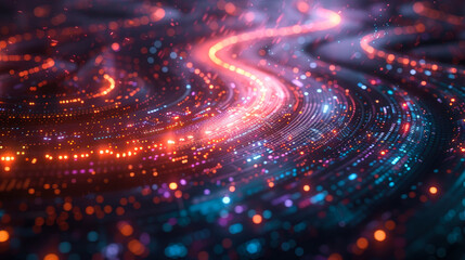 Abstract Flow of Glowing Digital Particles and Lights
