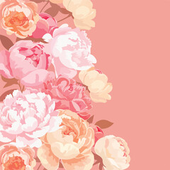 Fresh bunch of pink peonies and roses