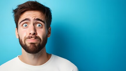 Obraz premium Close-up portrait of a surprised bearded man with wide eyes