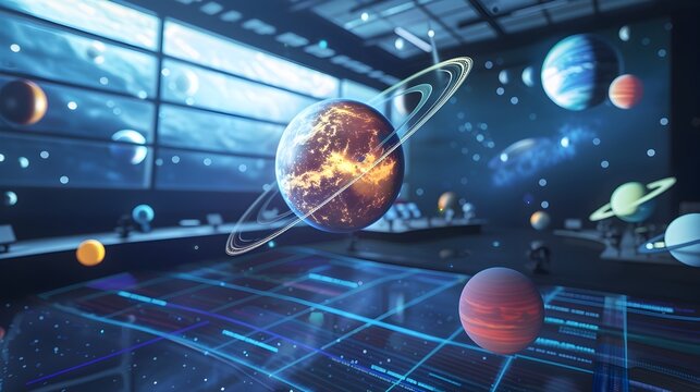 Students Exploring 3D Model of Solar System in Futuristic Virtual Reality Classroom