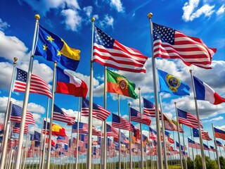 Obraz premium Collection of All U.S. State Flags Displayed Together on a Bright Background for Educational Use