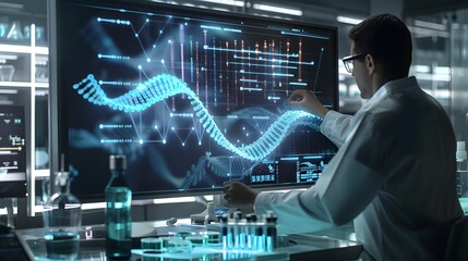 Futuristic Holographic DNA Editing Display in Advanced Biotechnology Laboratory