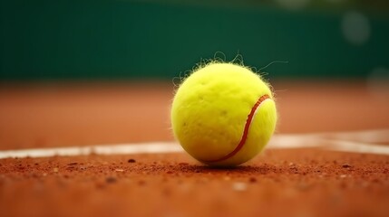 Tennis ball bouncing off the court, close up